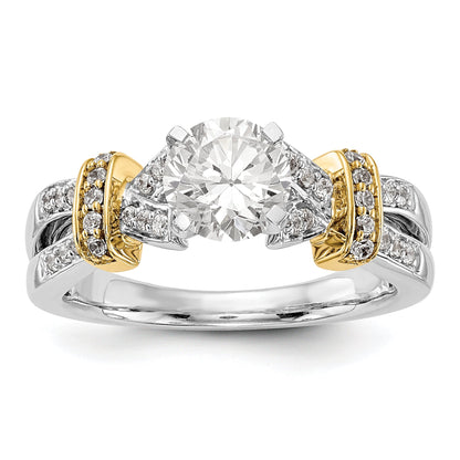 14k Two tone Peg Set Simulated Diamond Criss Cross Engagement Ring