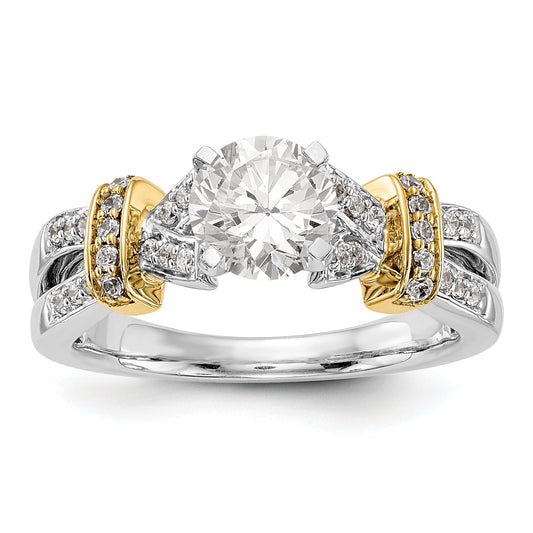 14k Two tone Peg Set Simulated Diamond Criss Cross Engagement Ring