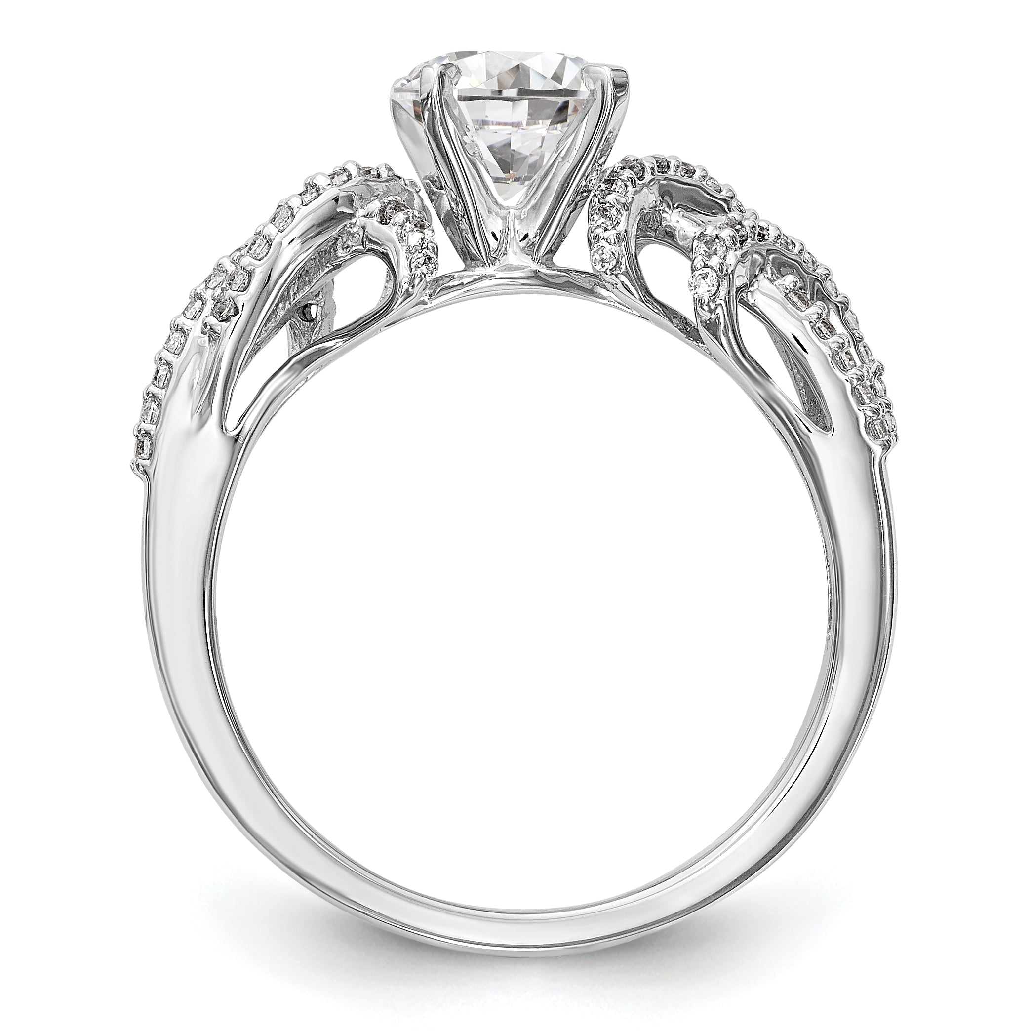 14k White Gold Peg Set Simulated Diamond Criss Cross Engagement Ring
