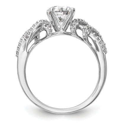 14k White Gold Peg Set Simulated Diamond Criss Cross Engagement Ring