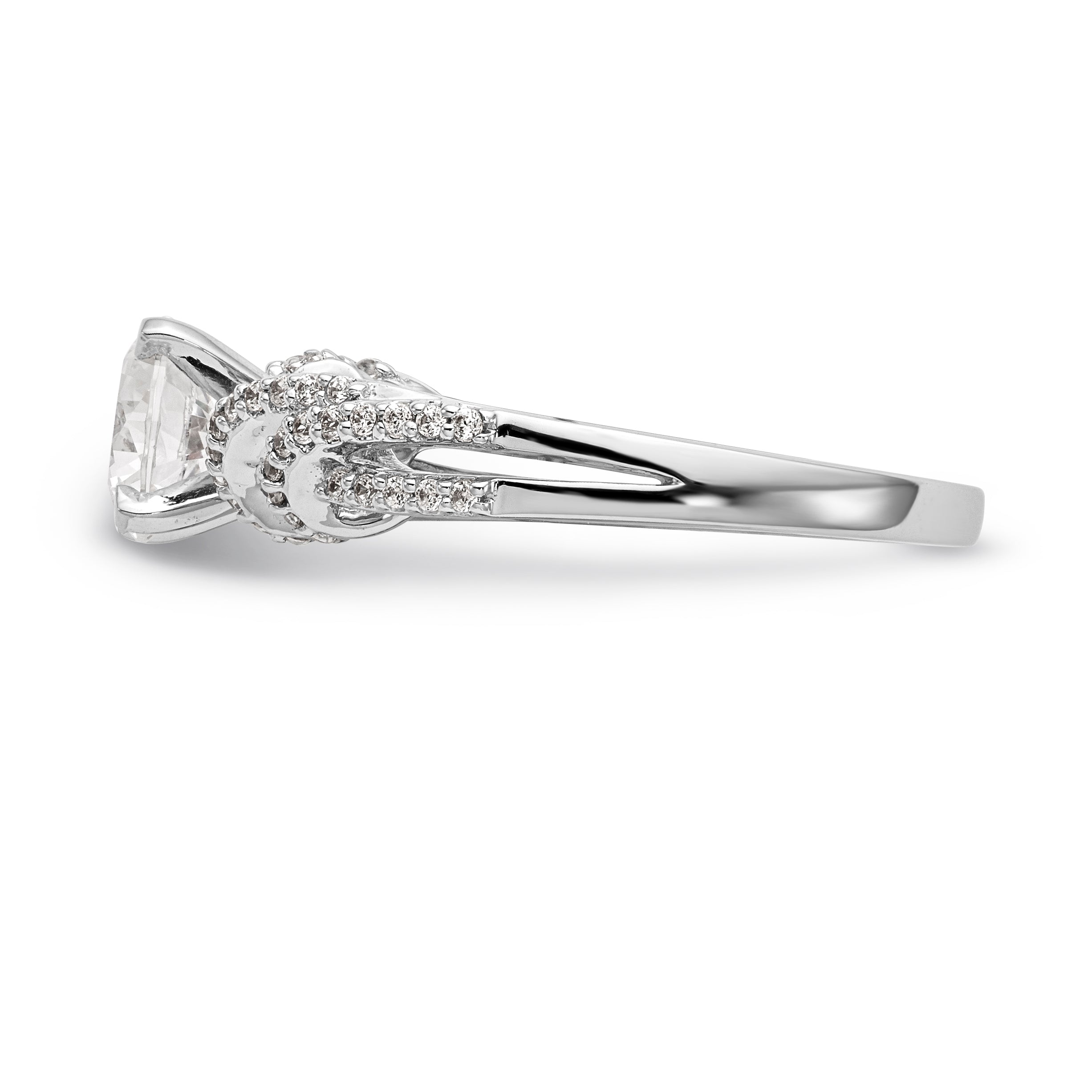 14k White Gold Peg Set Simulated Diamond Criss Cross Engagement Ring