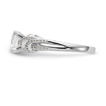 14k White Gold Peg Set Simulated Diamond Criss Cross Engagement Ring