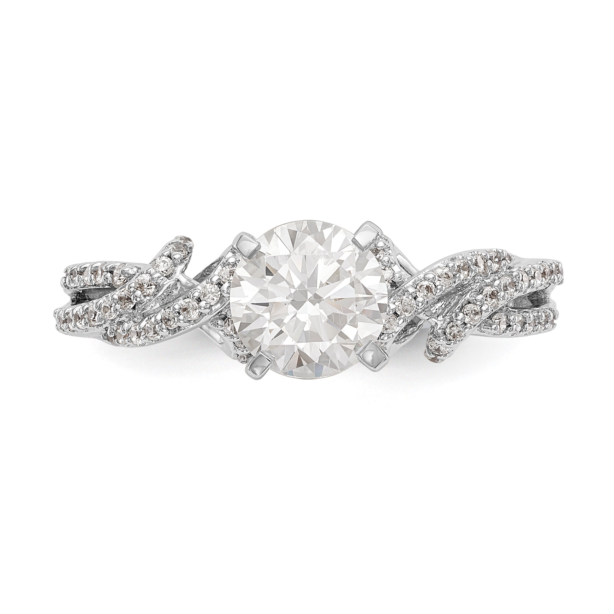 14k White Gold Peg Set Simulated Diamond Criss Cross Engagement Ring