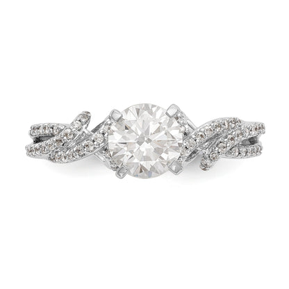 14k White Gold Peg Set Simulated Diamond Criss Cross Engagement Ring
