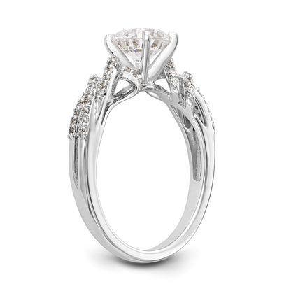 14k White Gold Peg Set Simulated Diamond Criss Cross Engagement Ring
