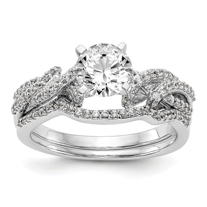 14k White Gold Peg Set Simulated Diamond Criss Cross Engagement Ring