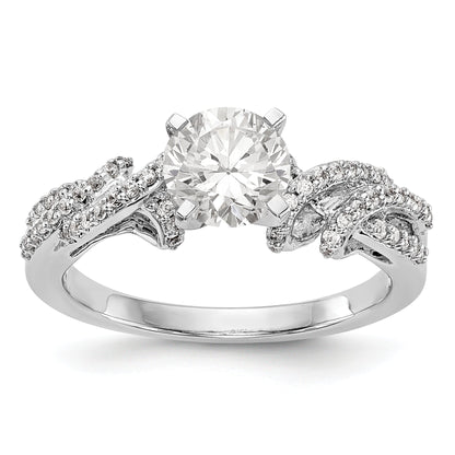 14k White Gold Peg Set Simulated Diamond Criss Cross Engagement Ring