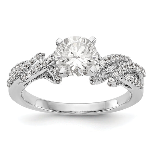 14k White Gold Peg Set Simulated Diamond Criss Cross Engagement Ring
