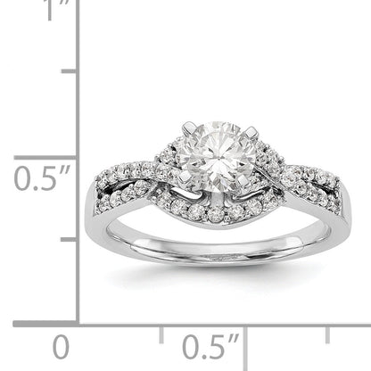 14k White Gold Peg Set Simulated Diamond Criss Cross Engagement Ring