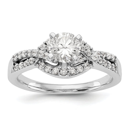 14k White Gold Peg Set Simulated Diamond Criss Cross Engagement Ring