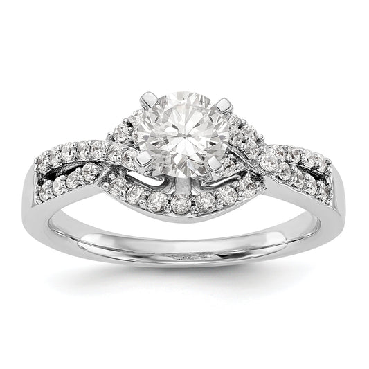 14k White Gold Peg Set Simulated Diamond Criss Cross Engagement Ring