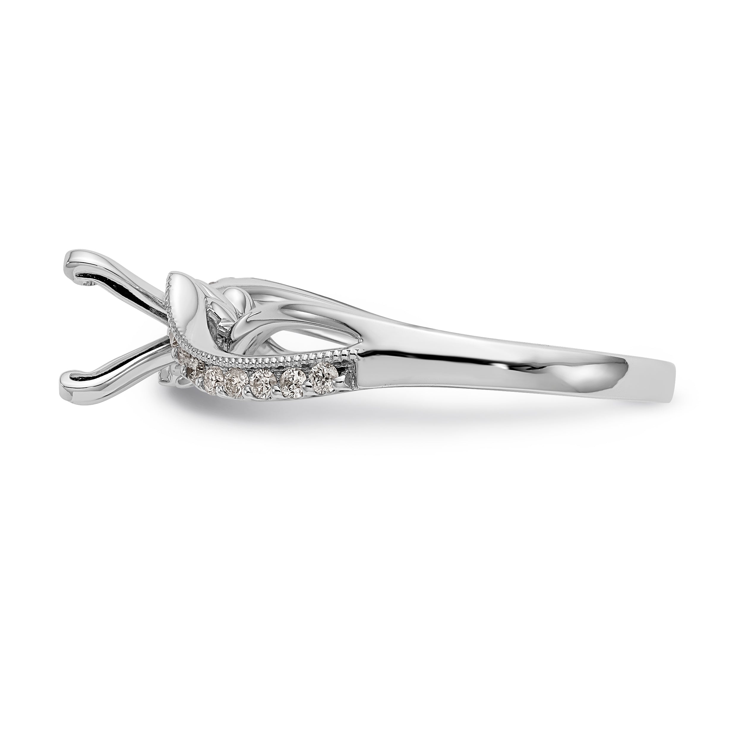14k White Gold Peg Set Simulated Diamond Criss Cross Engagement Ring