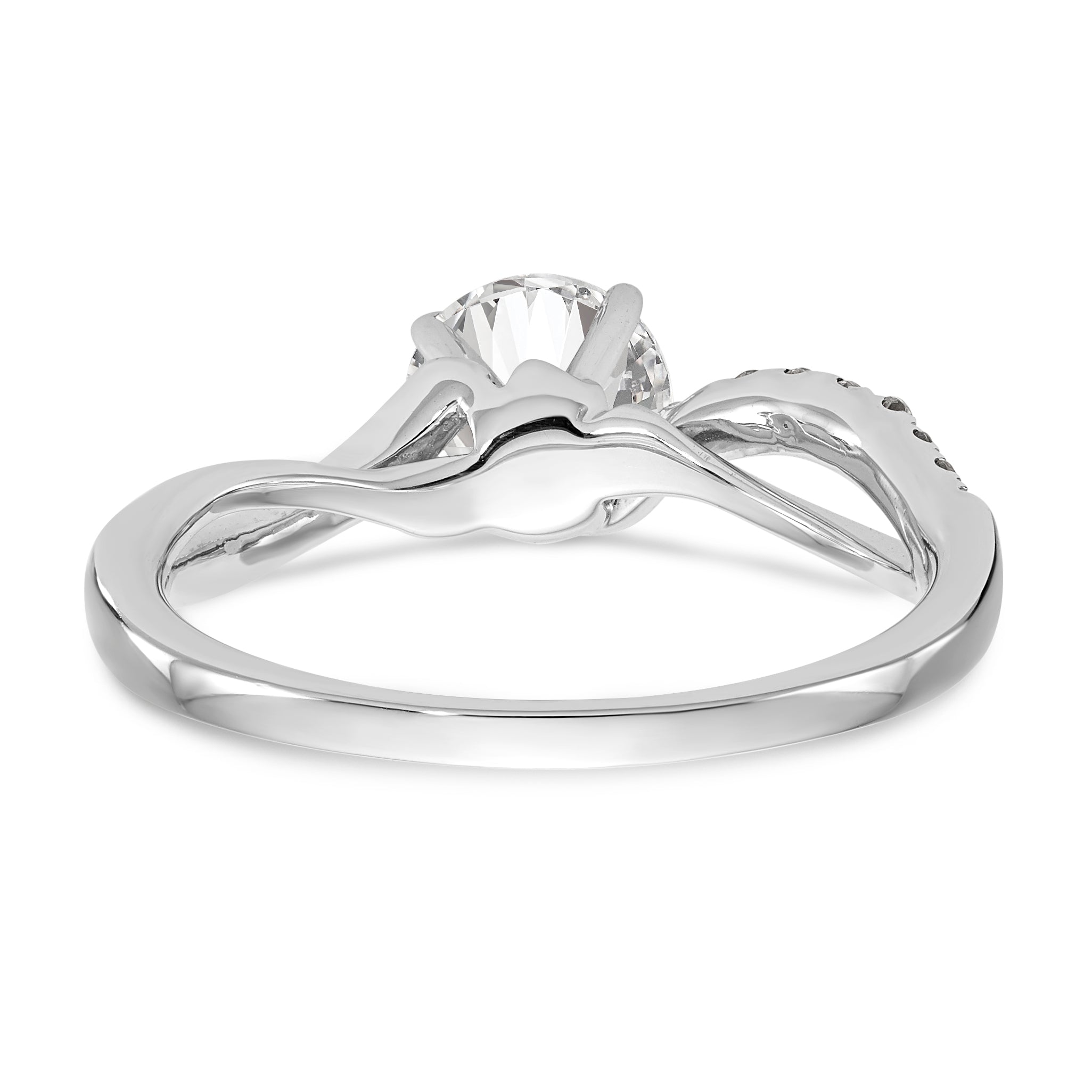 14k White Gold Peg Set Simulated Diamond Criss Cross Engagement Ring