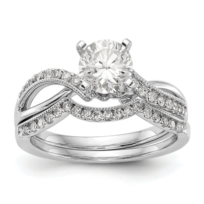 14k White Gold Peg Set Simulated Diamond Criss Cross Engagement Ring