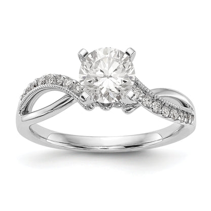 14k White Gold Peg Set Simulated Diamond Criss Cross Engagement Ring