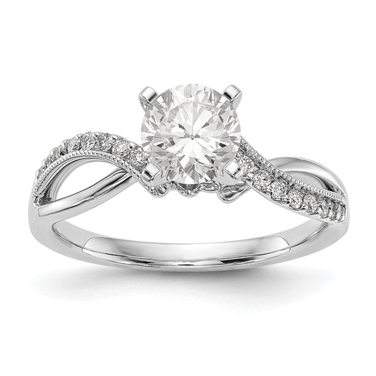 14k White Gold Peg Set Simulated Diamond Criss Cross Engagement Ring