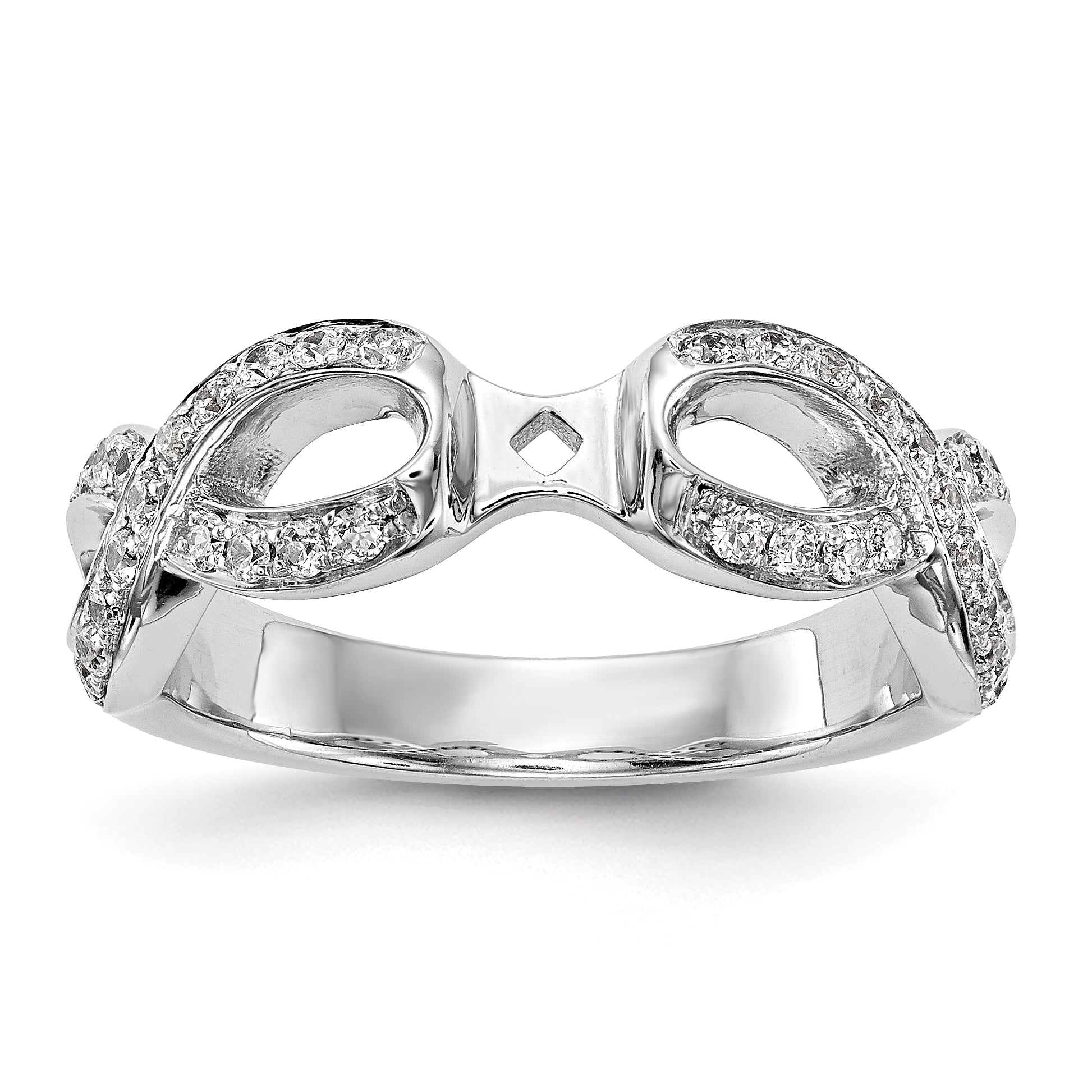 14k White Gold Peg Set Simulated Diamond Infinity Engagement Ring