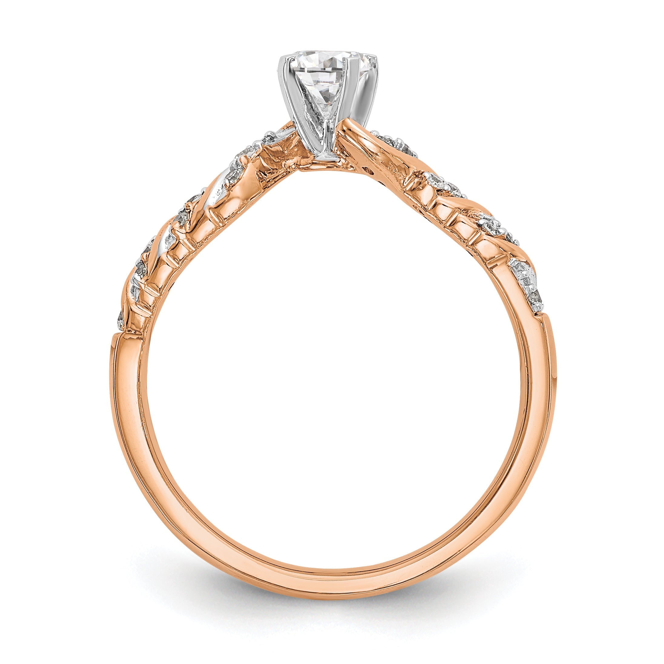 14k White Gold Peg Set Simulated Diamond Criss Cross Engagement Ring
