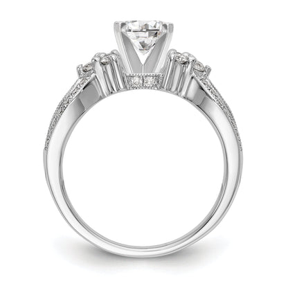 14k White Gold Peg Set Simulated Diamond Criss Cross Engagement Ring