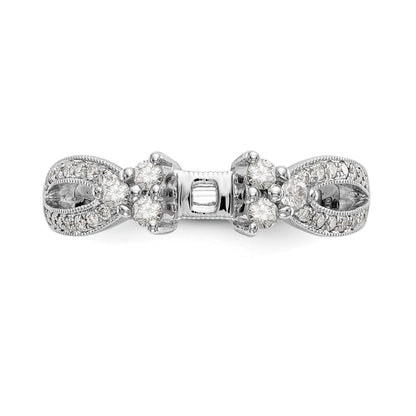 14k White Gold Peg Set Simulated Diamond Criss Cross Engagement Ring