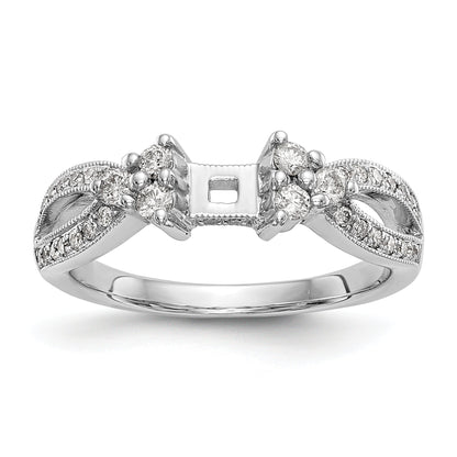 14k White Gold Peg Set Simulated Diamond Criss Cross Engagement Ring