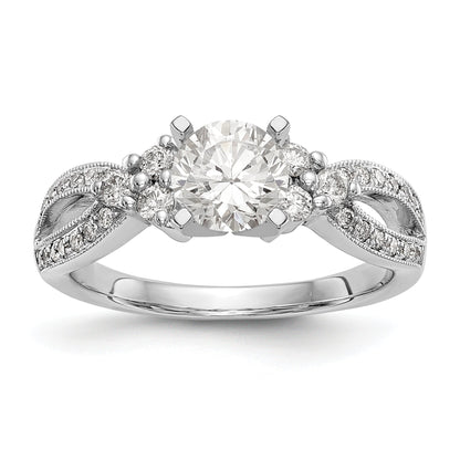 14k White Gold Peg Set Simulated Diamond Criss Cross Engagement Ring