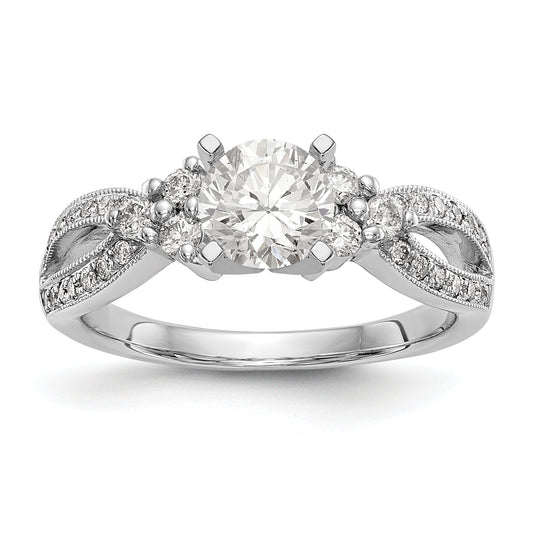 14k White Gold Peg Set Simulated Diamond Criss Cross Engagement Ring