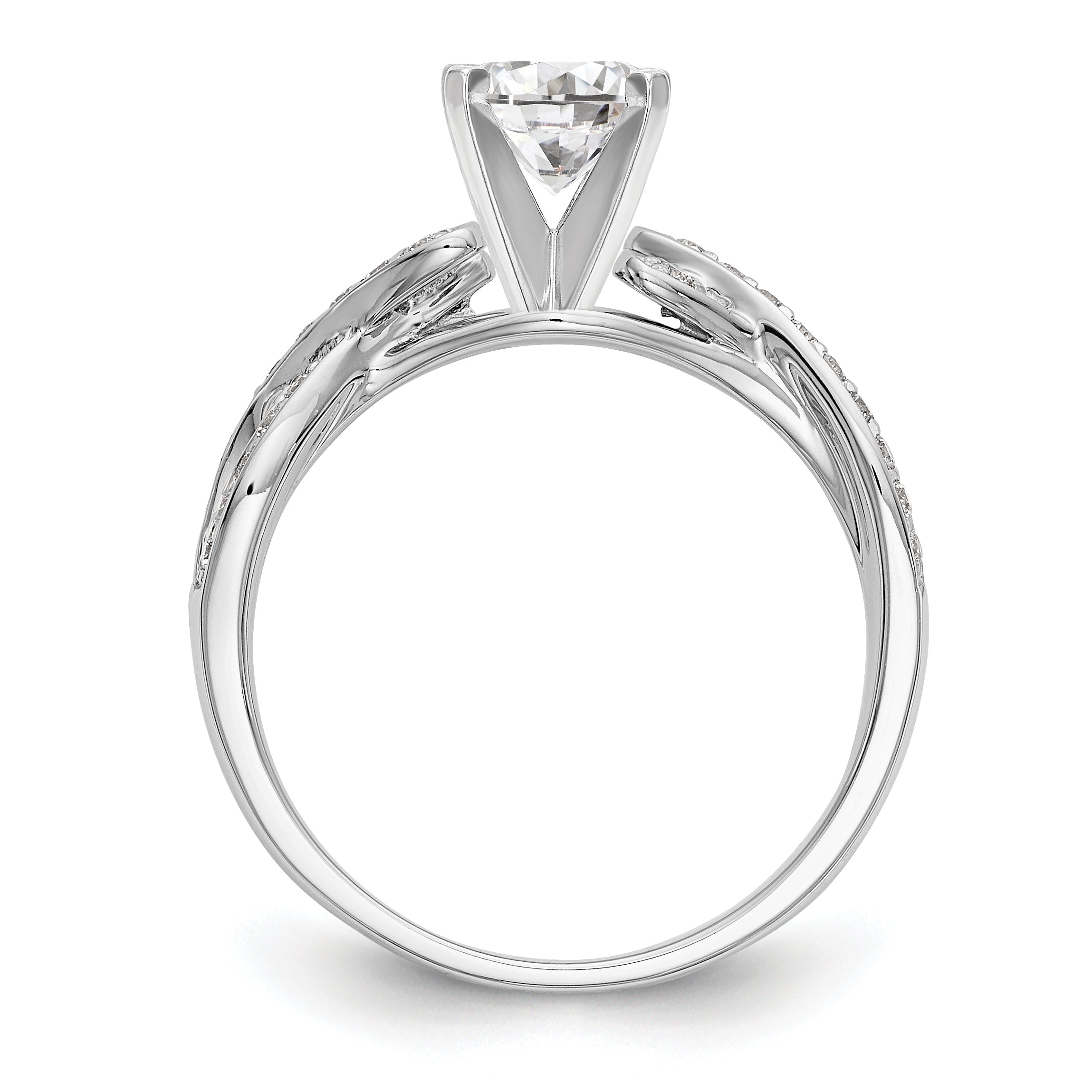 14k White Gold Peg Set Simulated Diamond Criss Cross Engagement Ring