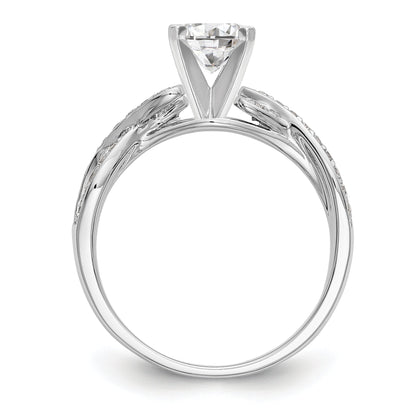 14k White Gold Peg Set Simulated Diamond Criss Cross Engagement Ring