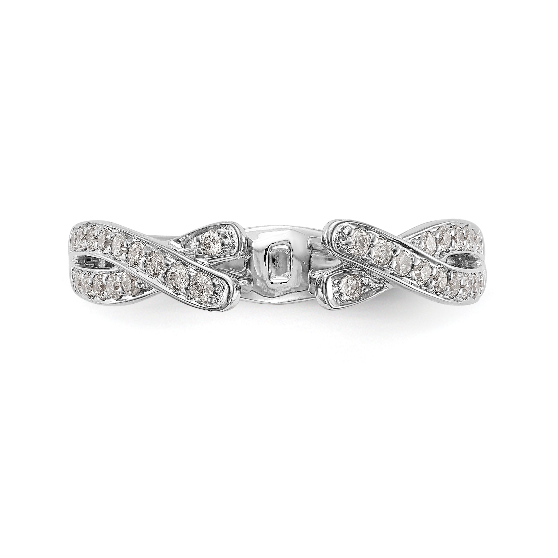 14k White Gold Peg Set Simulated Diamond Criss Cross Engagement Ring