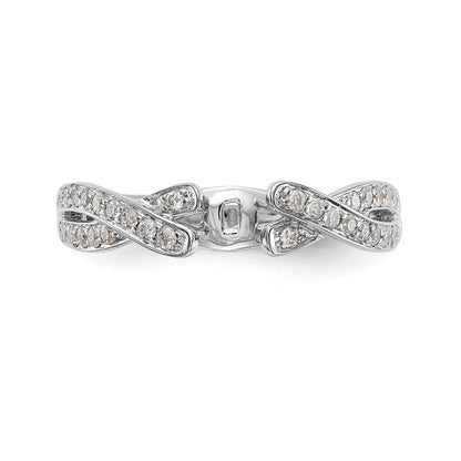 14k White Gold Peg Set Simulated Diamond Criss Cross Engagement Ring