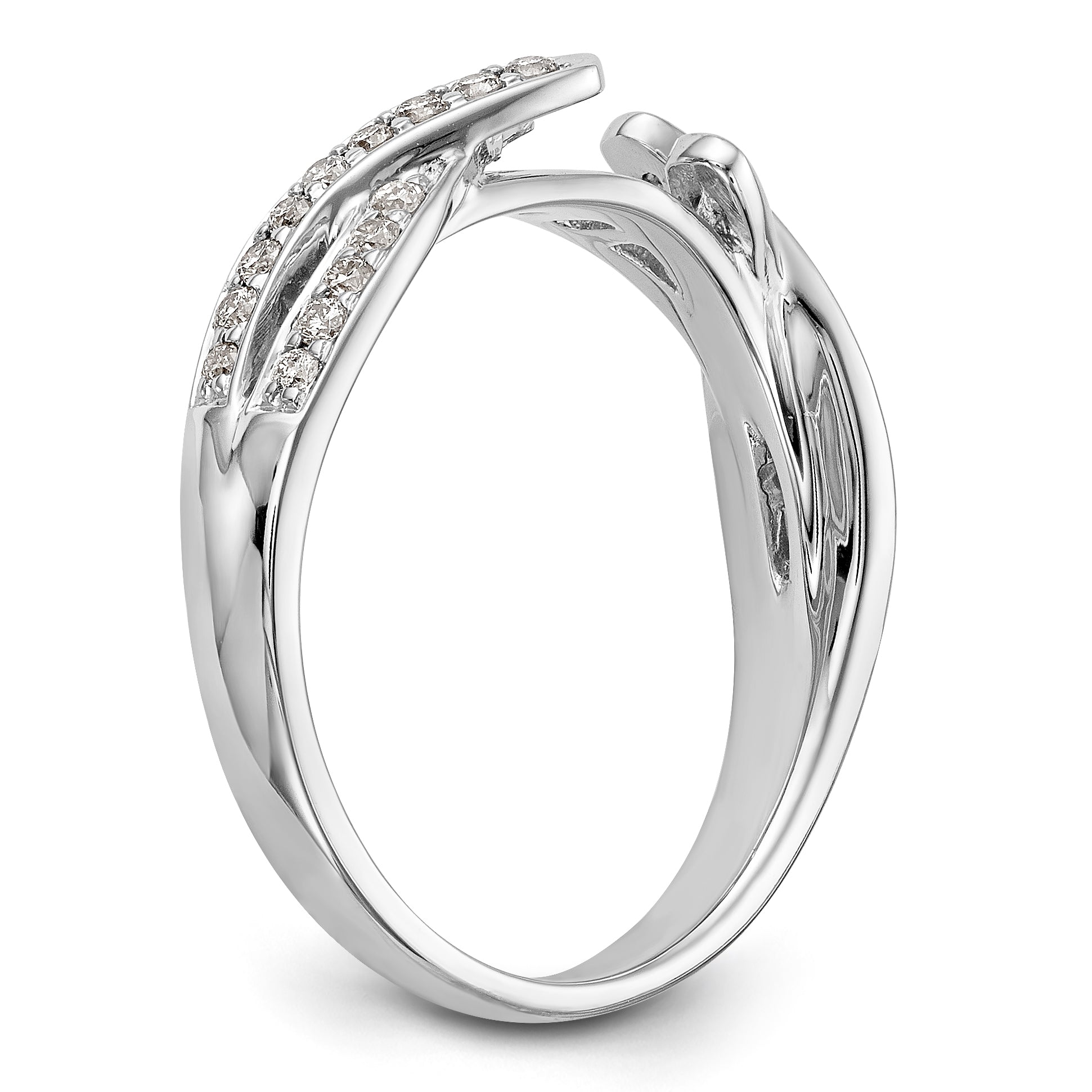 14k White Gold Peg Set Simulated Diamond Criss Cross Engagement Ring