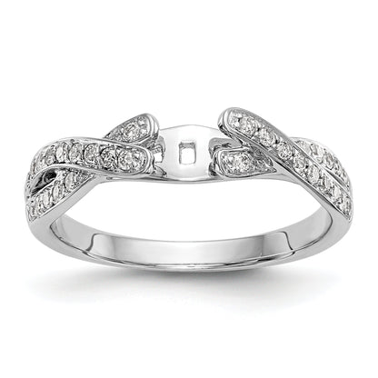 14k White Gold Peg Set Simulated Diamond Criss Cross Engagement Ring