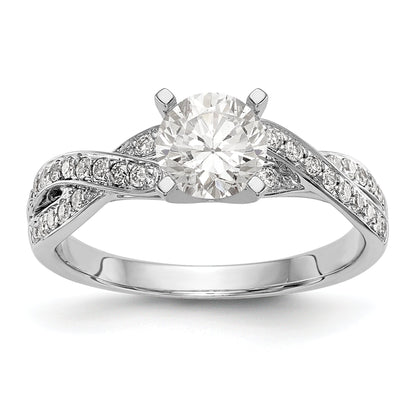 14k White Gold Peg Set Simulated Diamond Criss Cross Engagement Ring