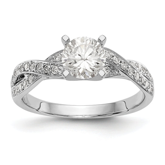14k White Gold Peg Set Simulated Diamond Criss Cross Engagement Ring
