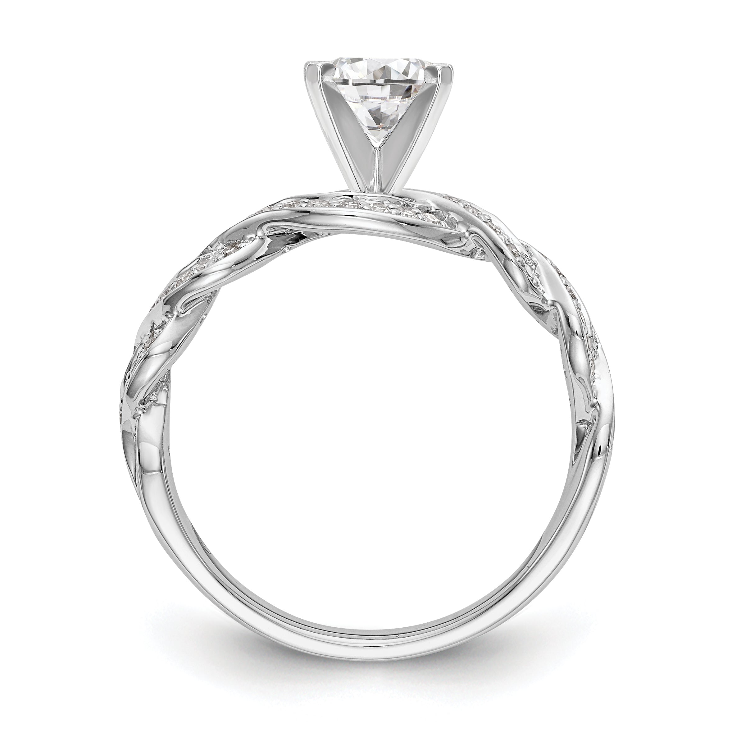 14k White Gold Peg Set Simulated Diamond Criss Cross Engagement Ring