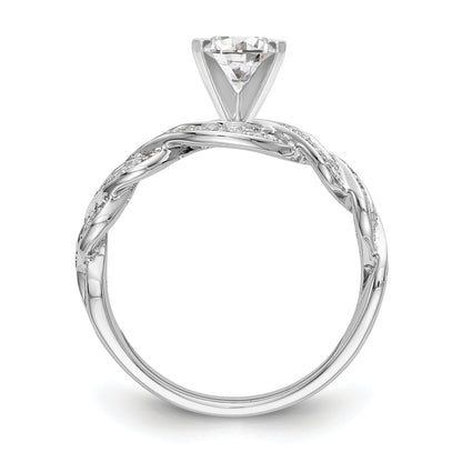 14k White Gold Peg Set Simulated Diamond Criss Cross Engagement Ring