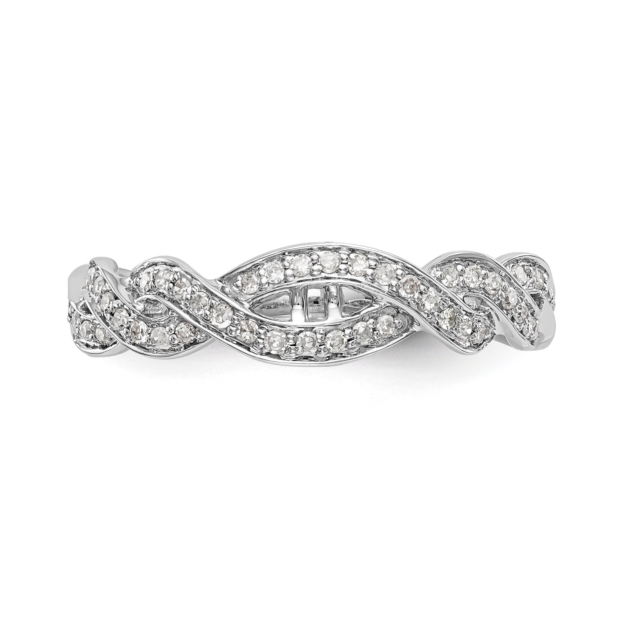 14k White Gold Peg Set Simulated Diamond Criss Cross Engagement Ring