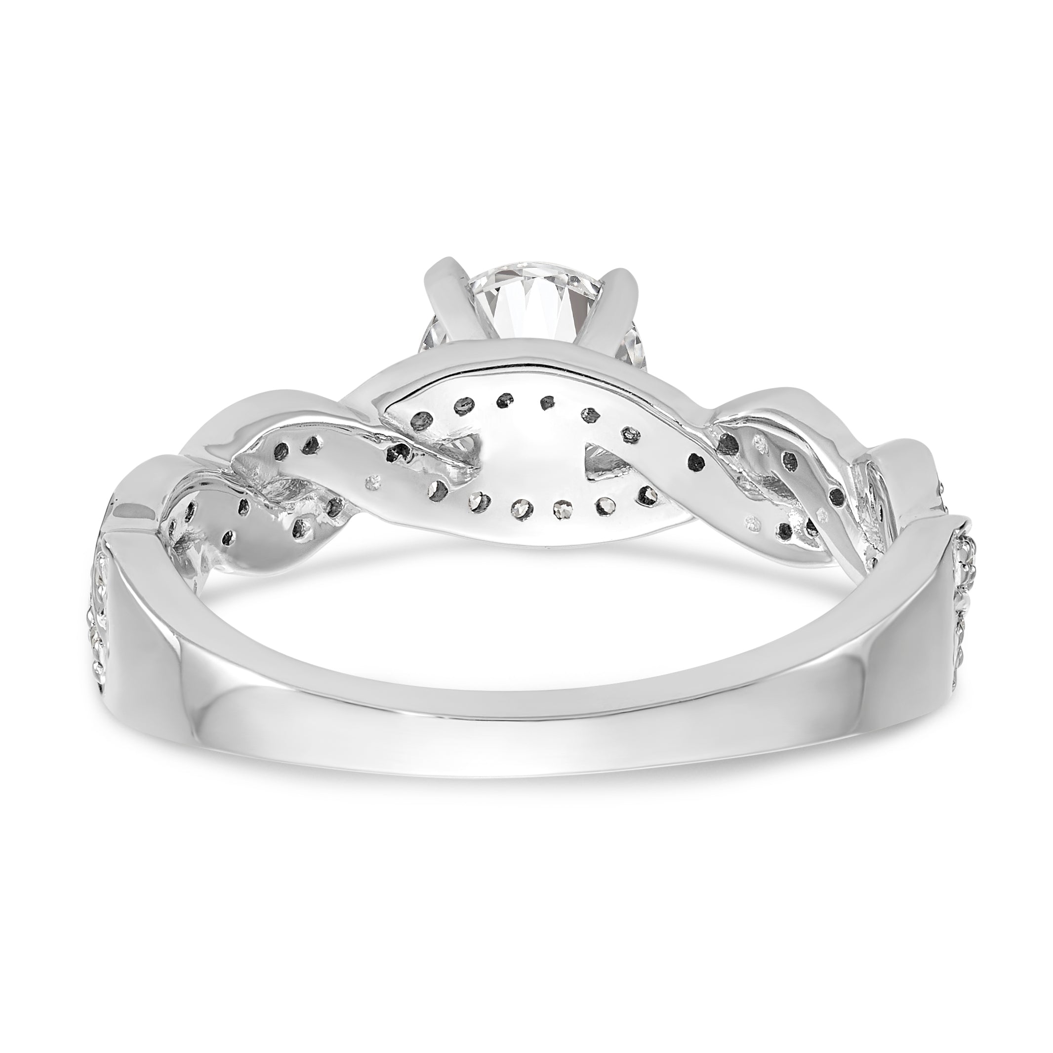 14k White Gold Peg Set Simulated Diamond Criss Cross Engagement Ring