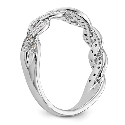 14k White Gold Peg Set Simulated Diamond Criss Cross Engagement Ring