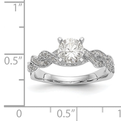 14k White Gold Peg Set Simulated Diamond Criss Cross Engagement Ring