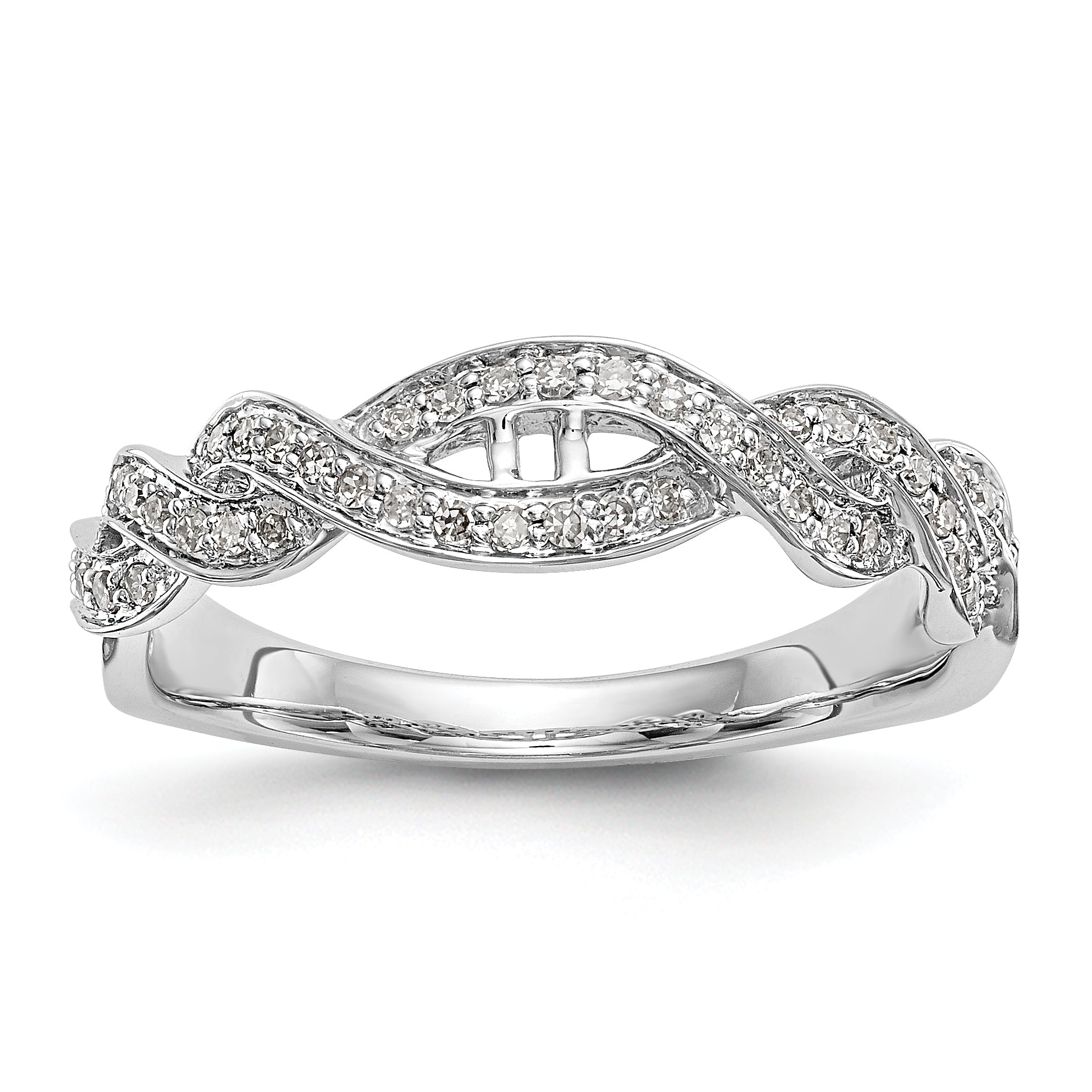 14k White Gold Peg Set Simulated Diamond Criss Cross Engagement Ring