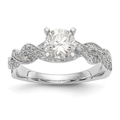 14k White Gold Peg Set Simulated Diamond Criss Cross Engagement Ring