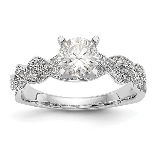 14k White Gold Peg Set Simulated Diamond Criss Cross Engagement Ring