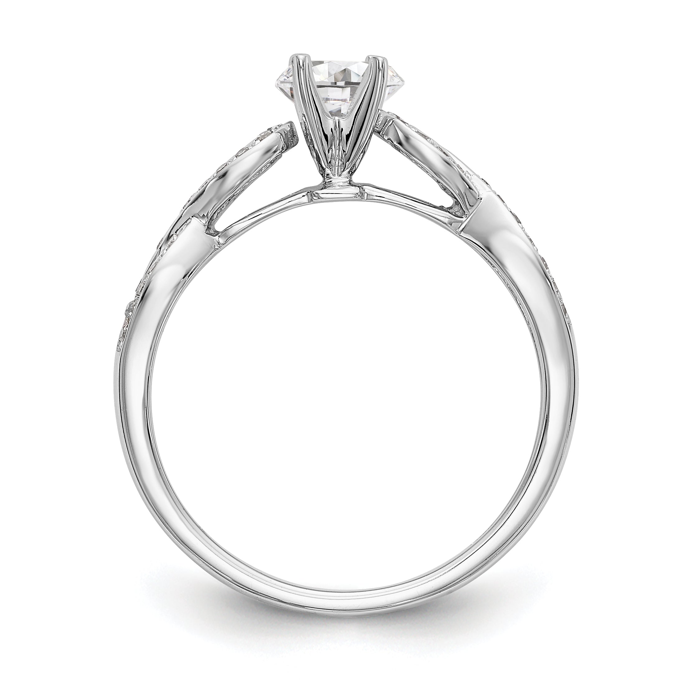 14k White Gold Peg Set Simulated Diamond Criss Cross Engagement Ring