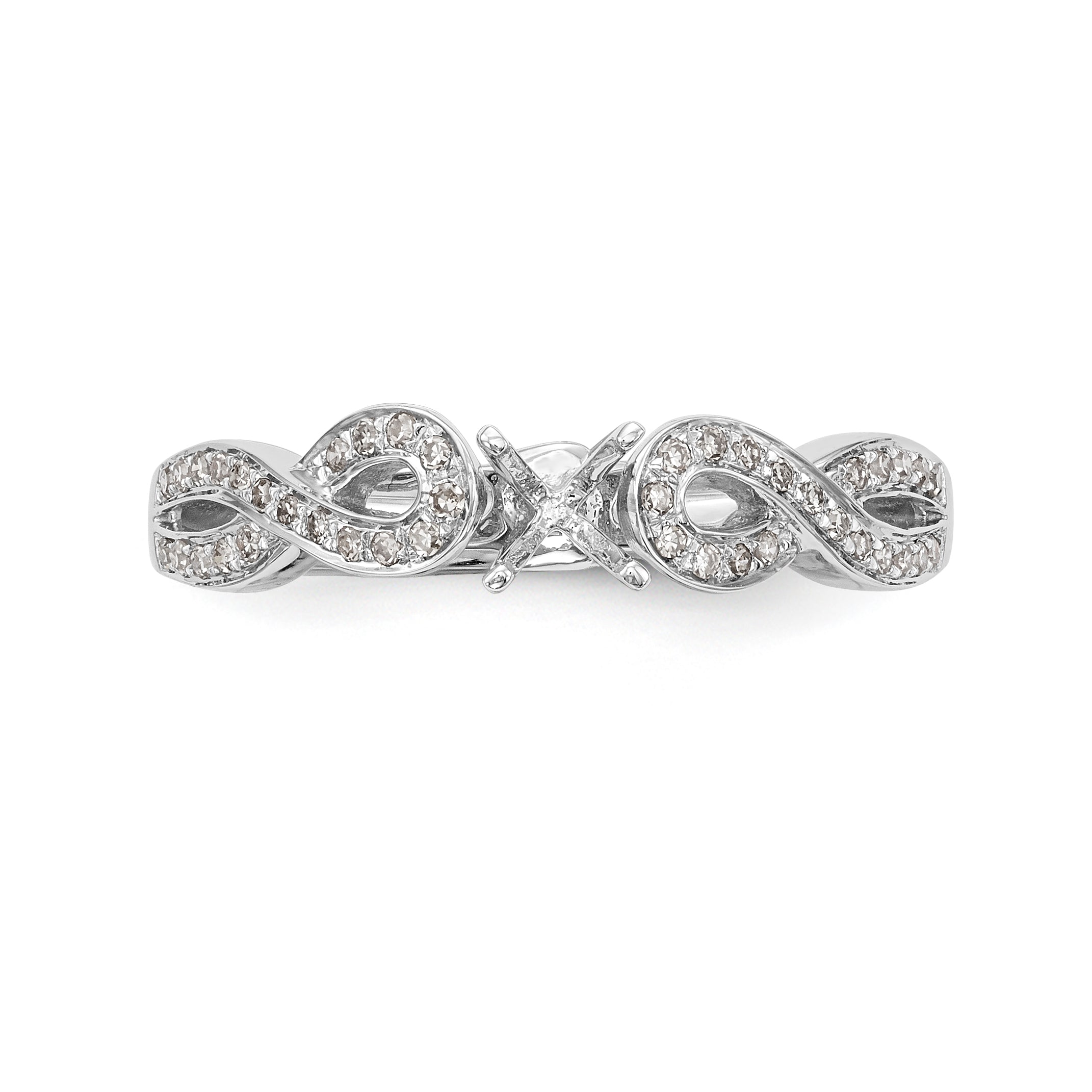 14k White Gold Peg Set Simulated Diamond Criss Cross Engagement Ring