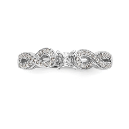 14k White Gold Peg Set Simulated Diamond Criss Cross Engagement Ring