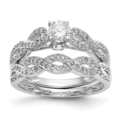 14k White Gold Peg Set Simulated Diamond Criss Cross Engagement Ring