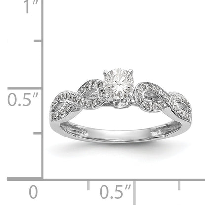 14k White Gold Peg Set Simulated Diamond Criss Cross Engagement Ring