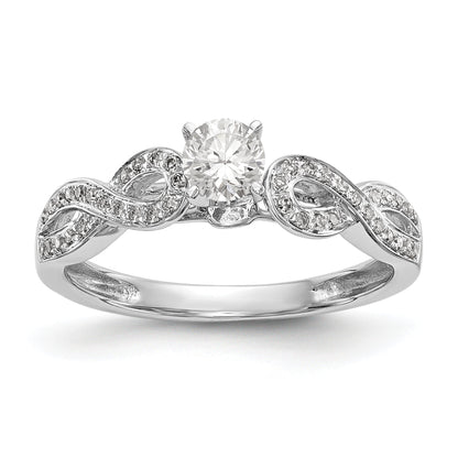 14k White Gold Peg Set Simulated Diamond Criss Cross Engagement Ring